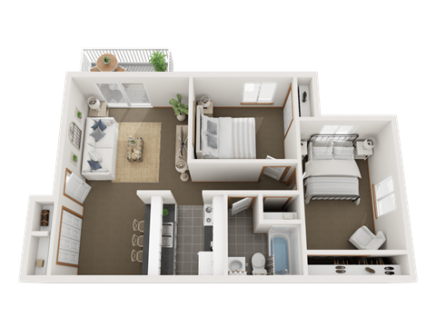 Floor plan for 2 beds, 1 bath, 768 sqft